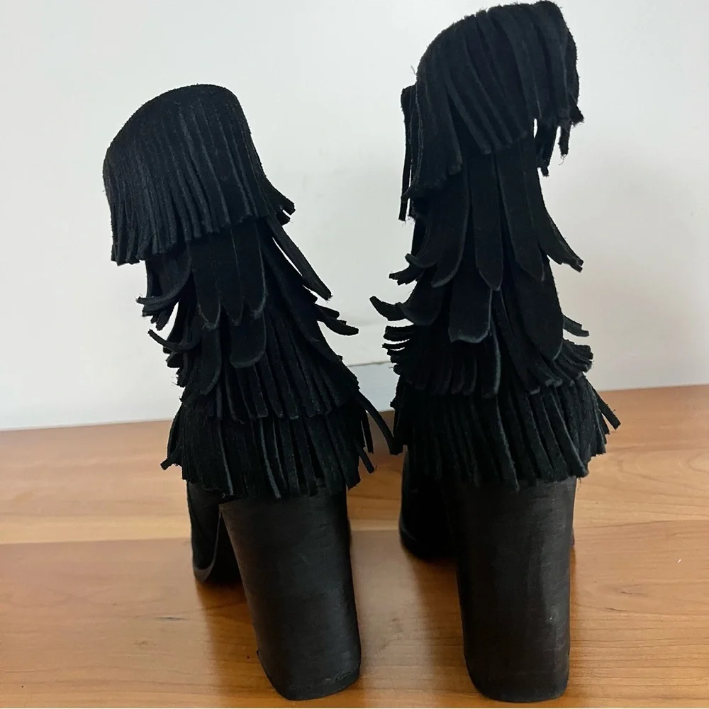 Women’s Catherine Malandrino Domenica Black Fringe Bootie‎ Ankle Boots Size 8